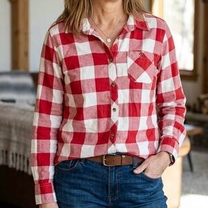 HART Red White Plaid Buffalo Check Flannel Shirt Cowgirl Lumberjack Country Cozy